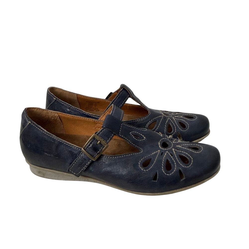 Taos Shoes Womens Size 7 Garden Blue Leather Adjustable Strap Portugal